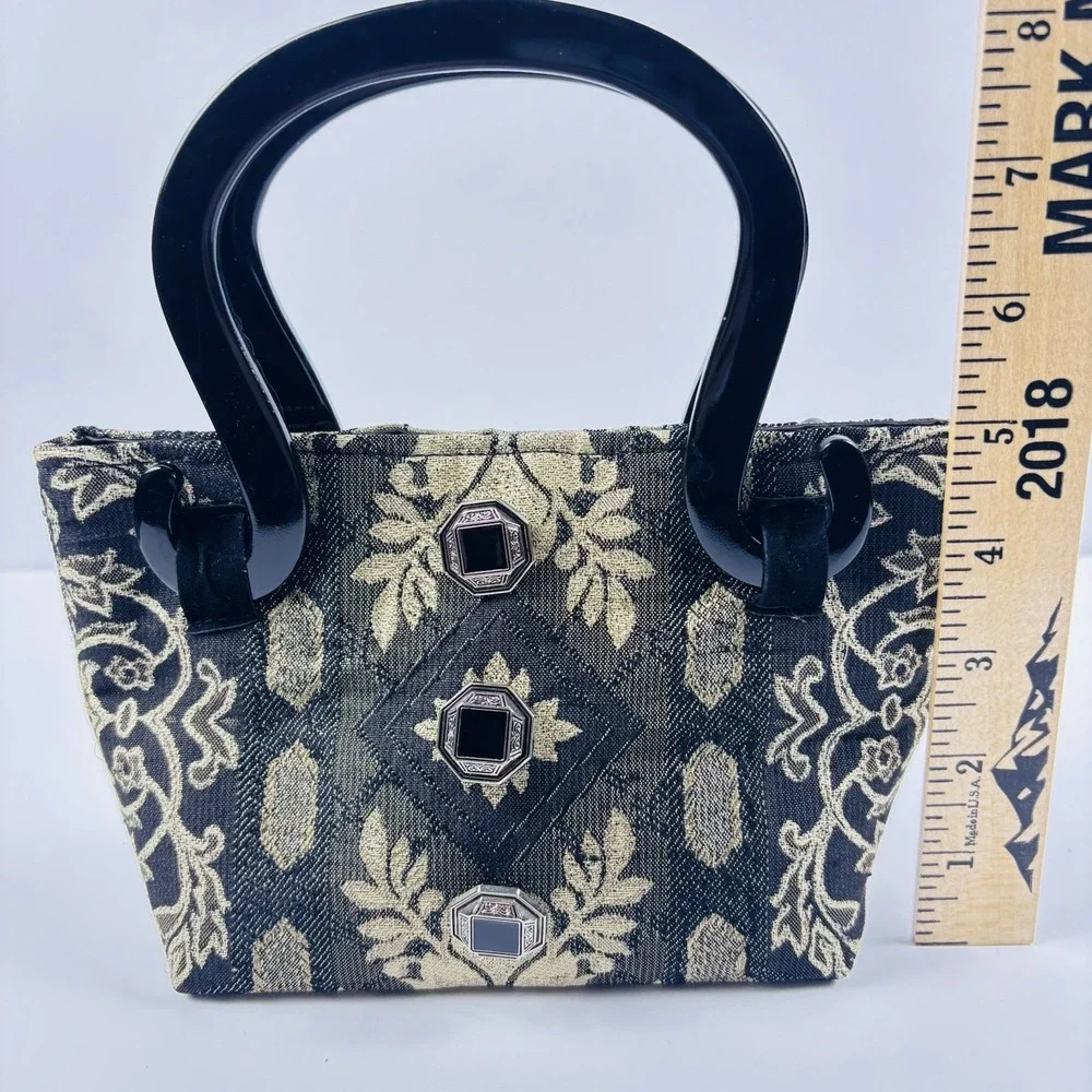 Sonia Rose Tapestry Purse Gothic Black Bag Plastic Handles‎ Victorian Carpet Bag